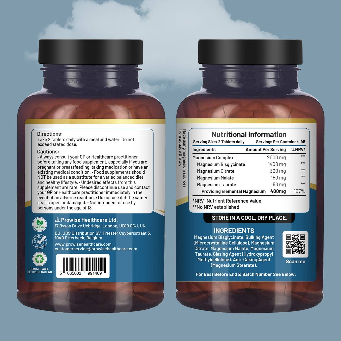 Magnesium Glycinate Complex - 90 Vegan Tablets - by Prowise