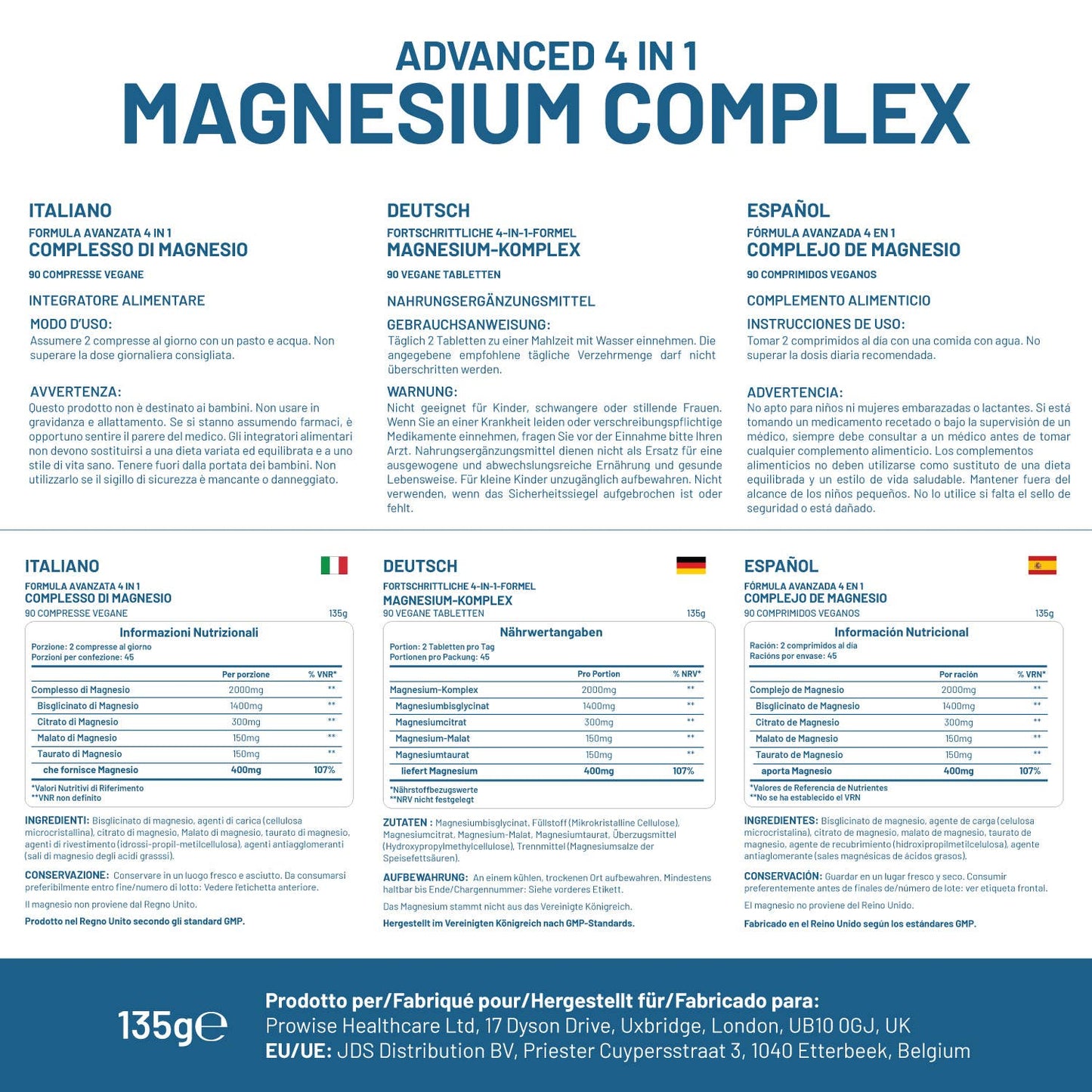 Magnesium Glycinate Complex - 90 Vegan Tablets - by Prowise
