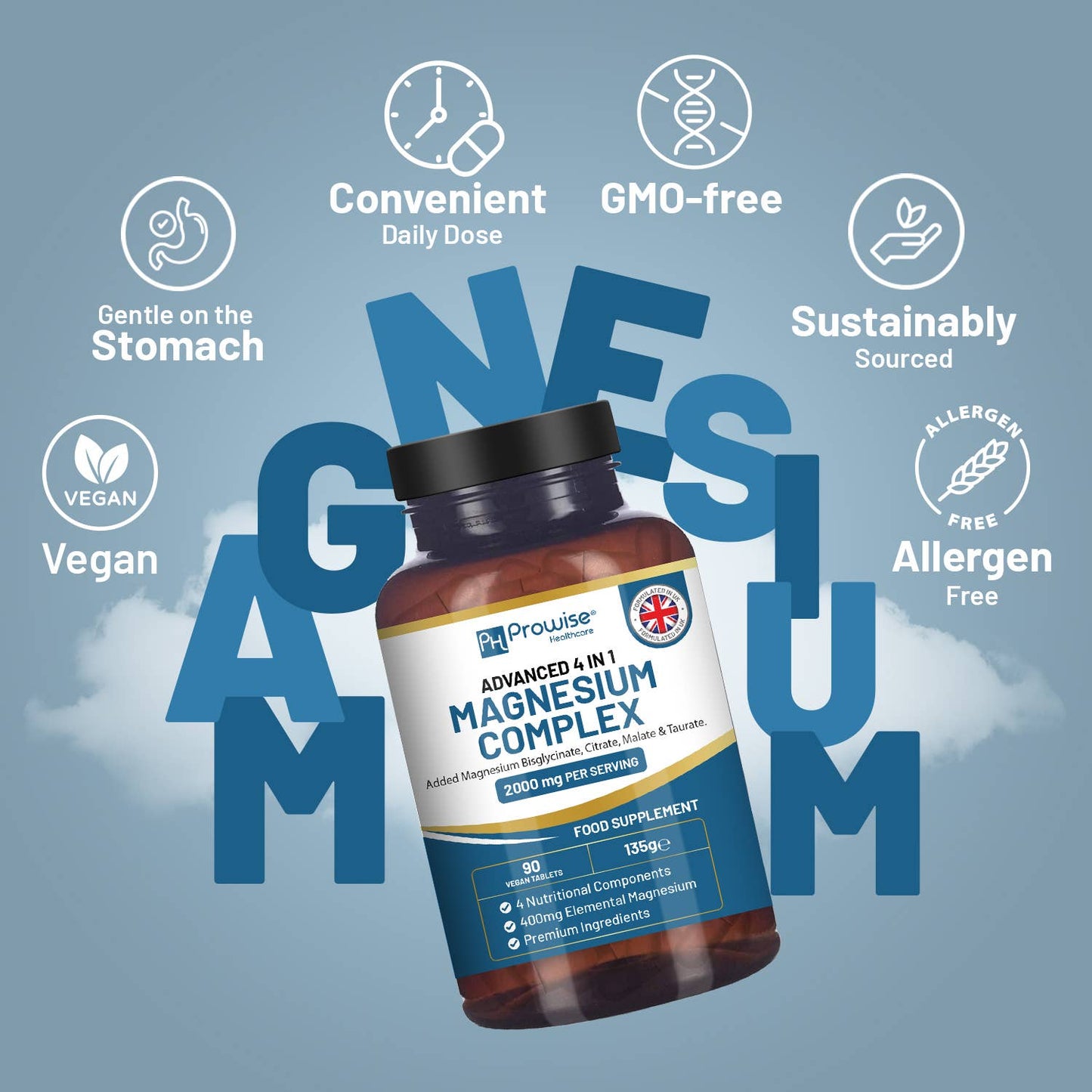 Magnesium Glycinate Complex - 90 Vegan Tablets - by Prowise