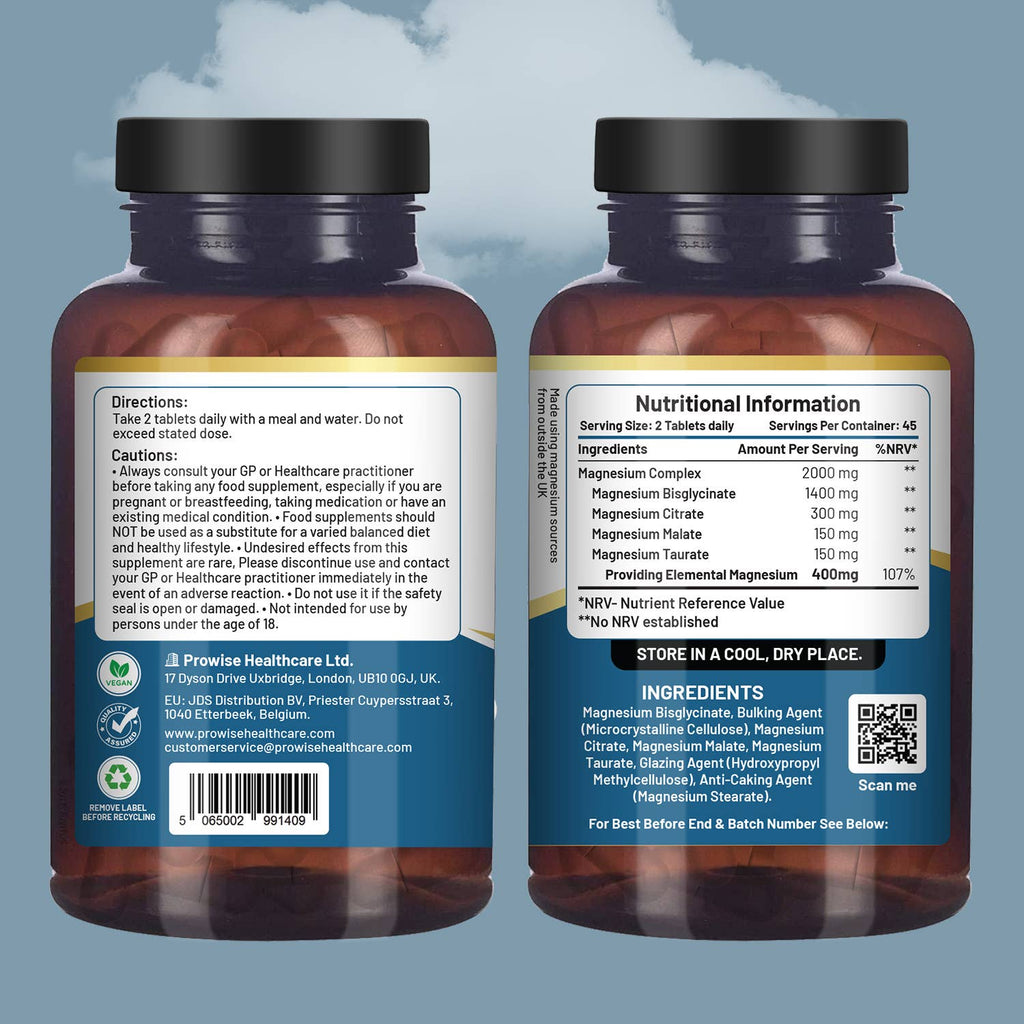 Magnesium Glycinate Complex - 90 Vegan Tablets - by Prowise
