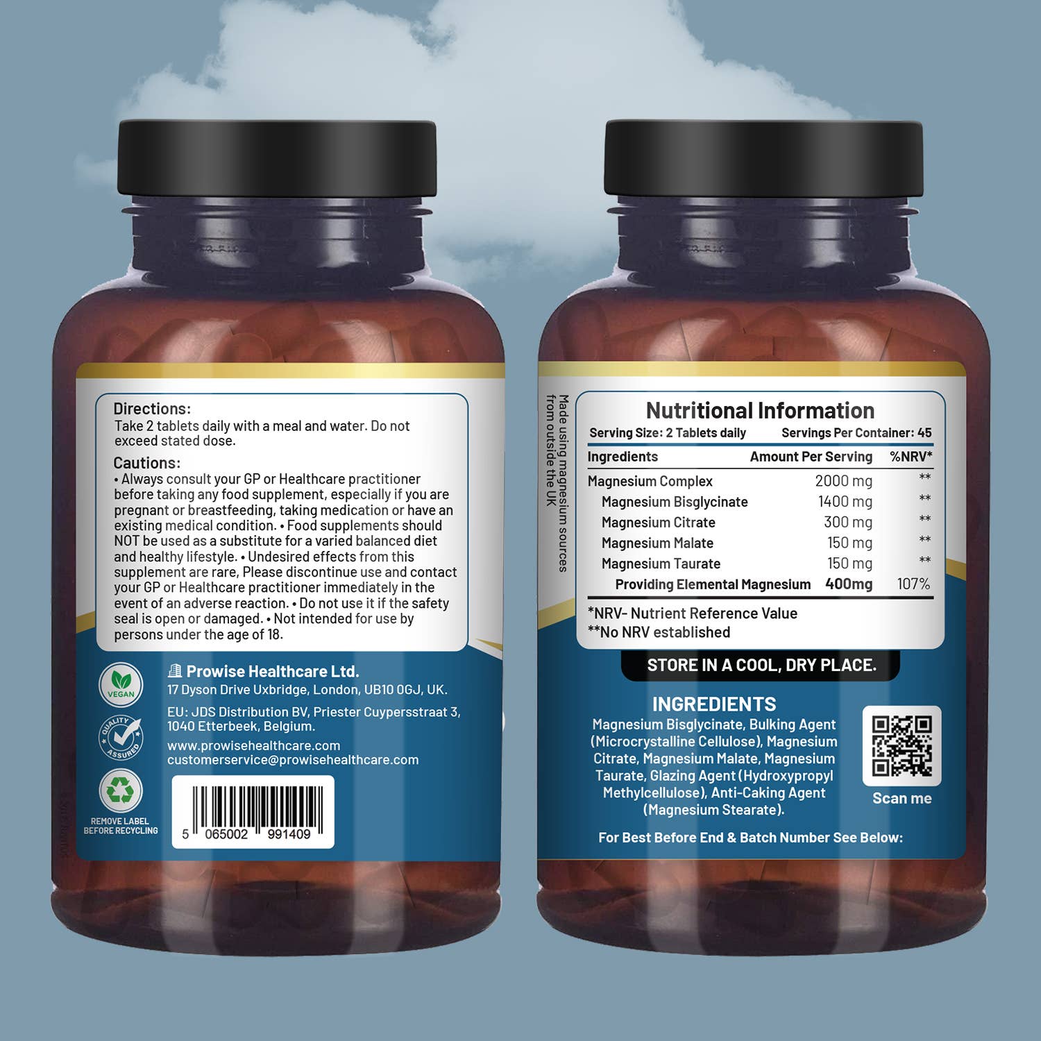 Magnesium Glycinate Complex - 90 Vegan Tablets - by Prowise