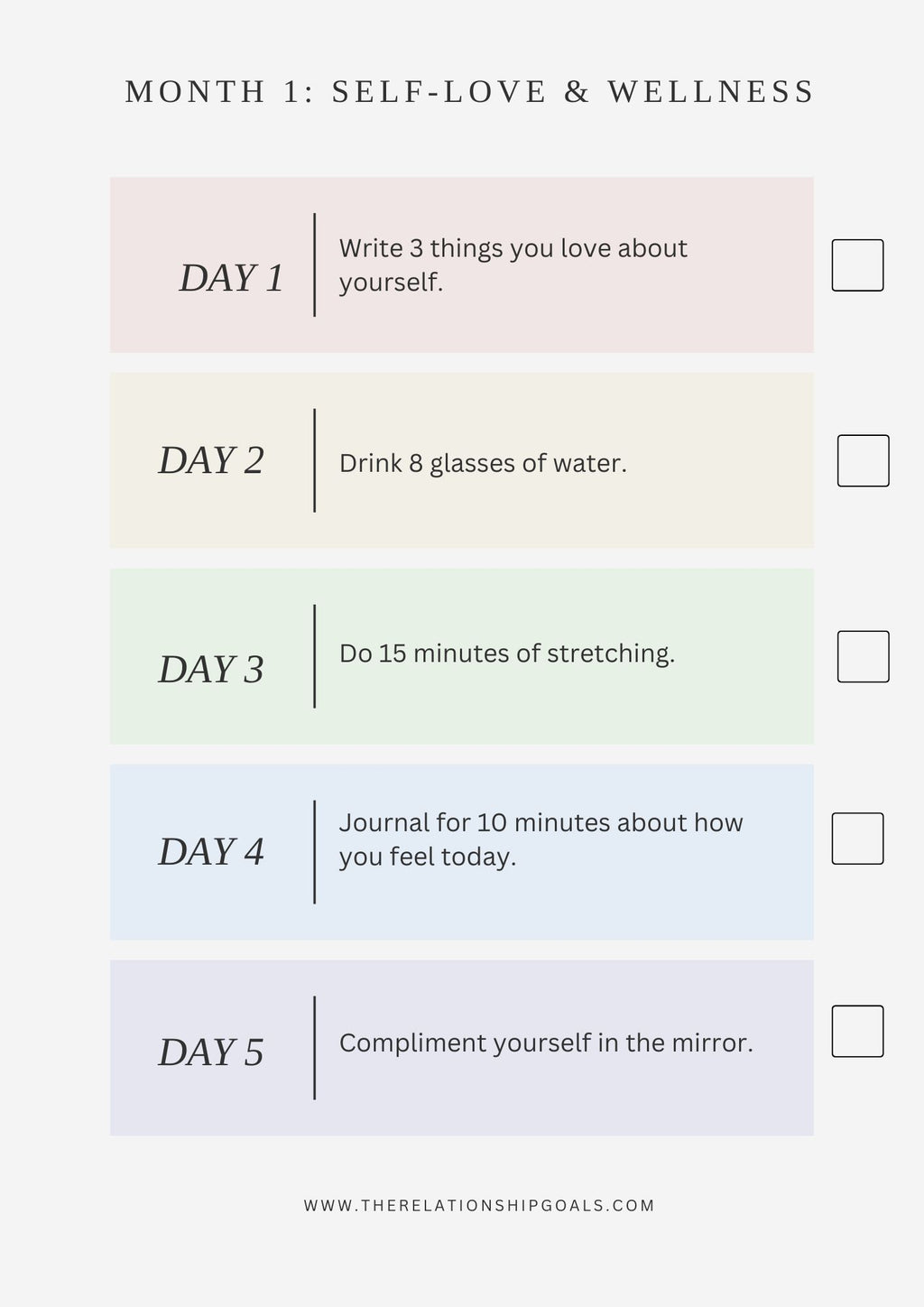 Self-Love & Wellness Challenge - 30- Day Digital Download ( Month 1 )