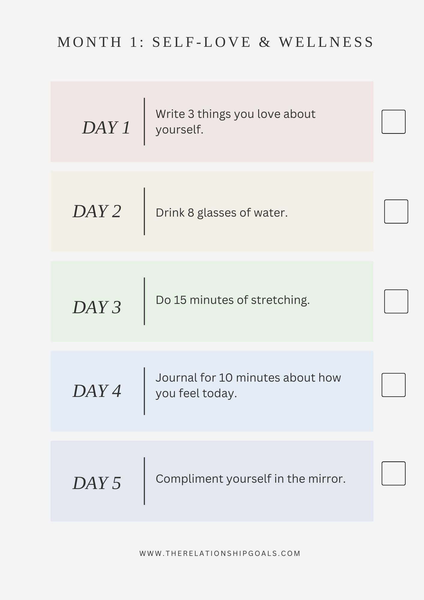 Self-Love & Wellness Challenge - 30- Day Digital Download ( Month 1 )