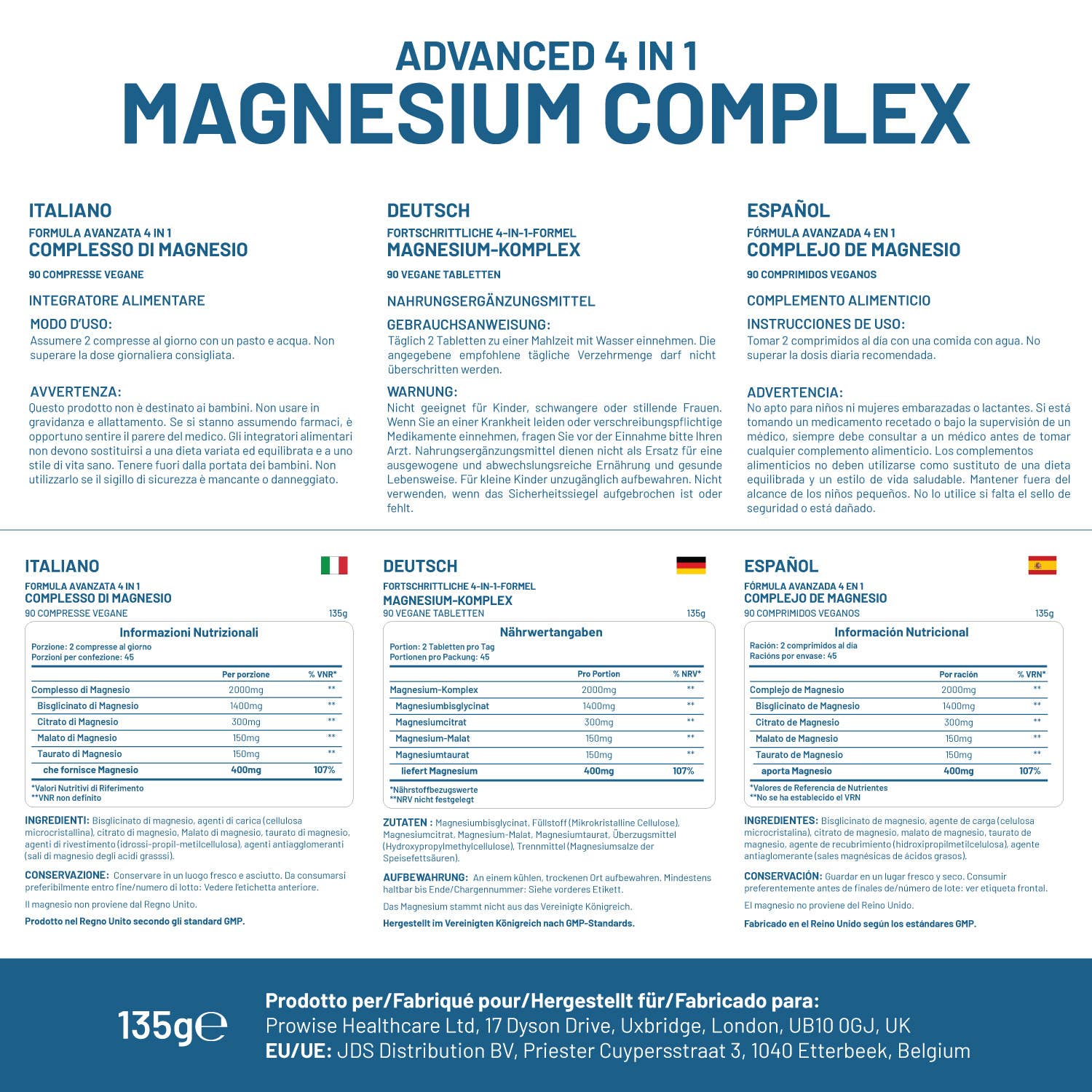 Magnesium Glycinate Complex - 90 Vegan Tablets - by Prowise